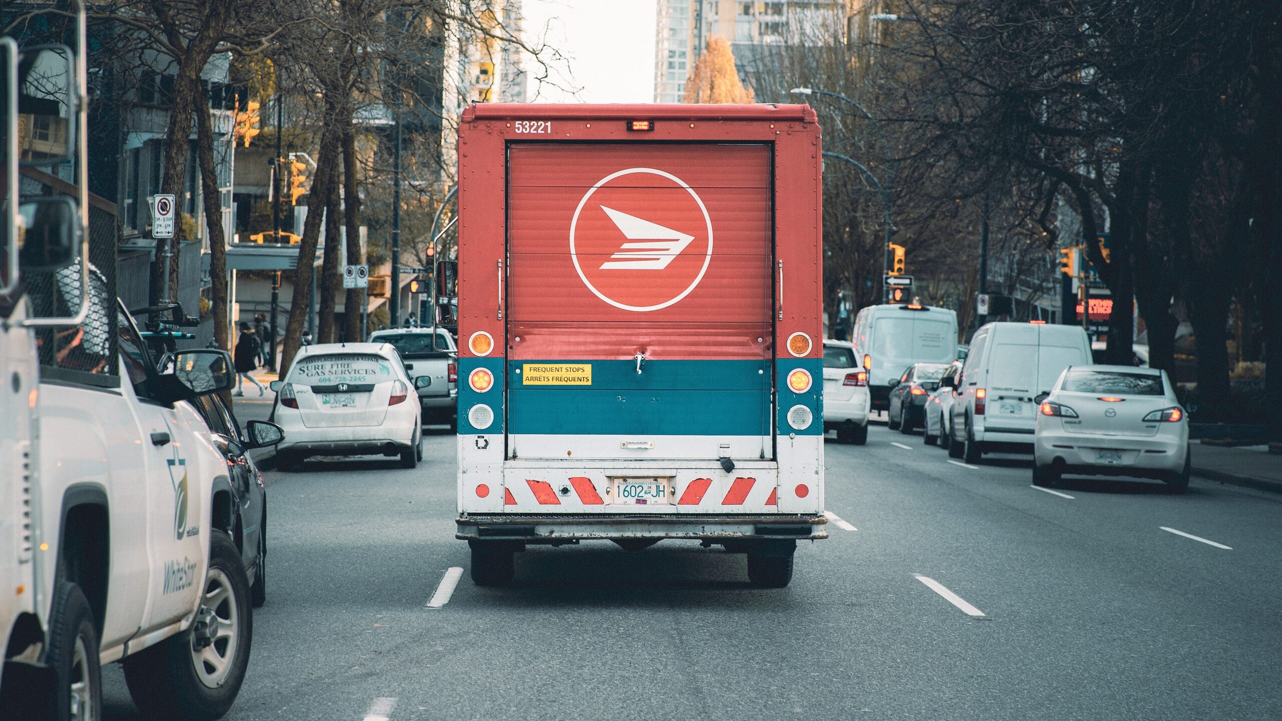 delivery truck on downtown street