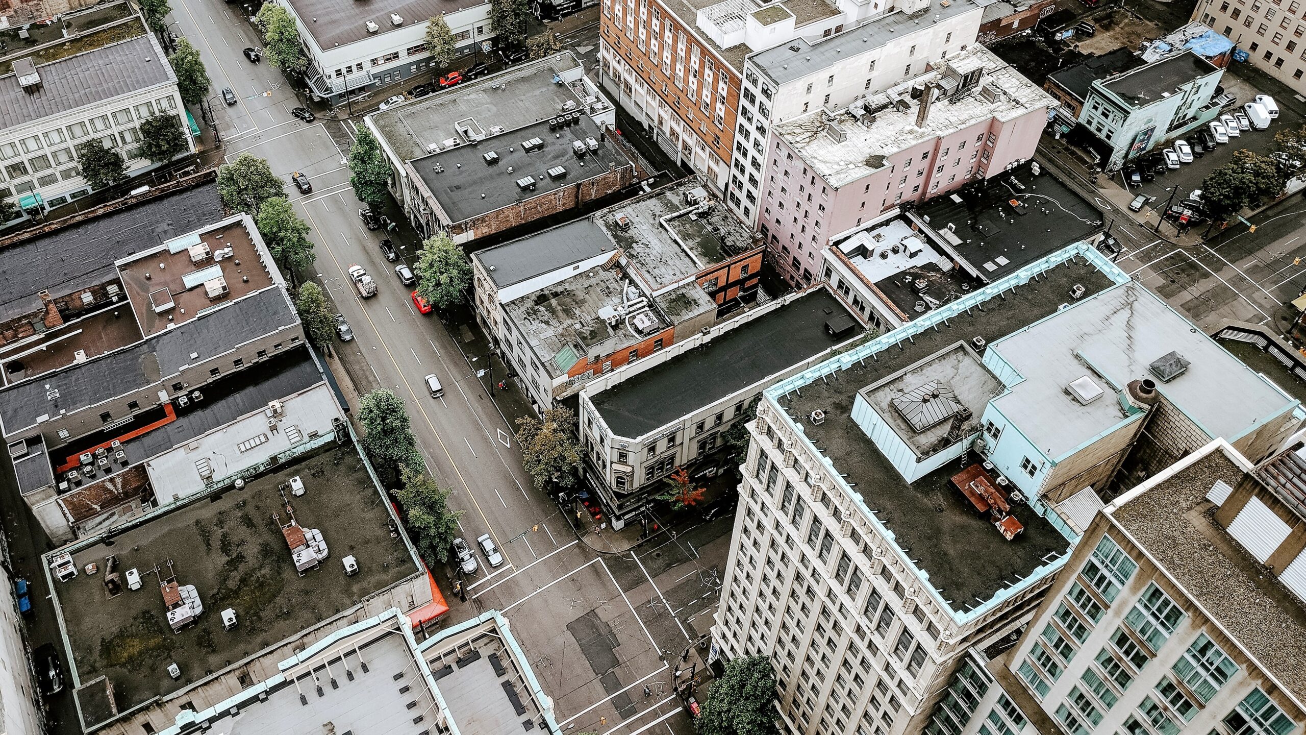 aerial view of city buildings and streets