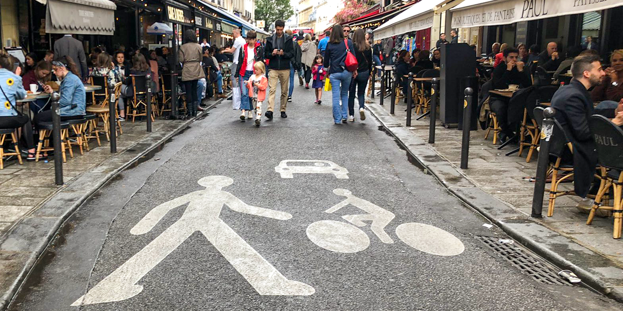 Shared street priorities marked on pavement